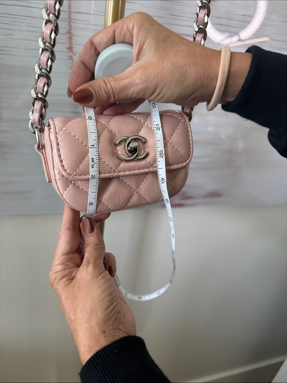 Pink Quilted Mini Crossbody Bag with Chain Strap - Picture 10 of 10